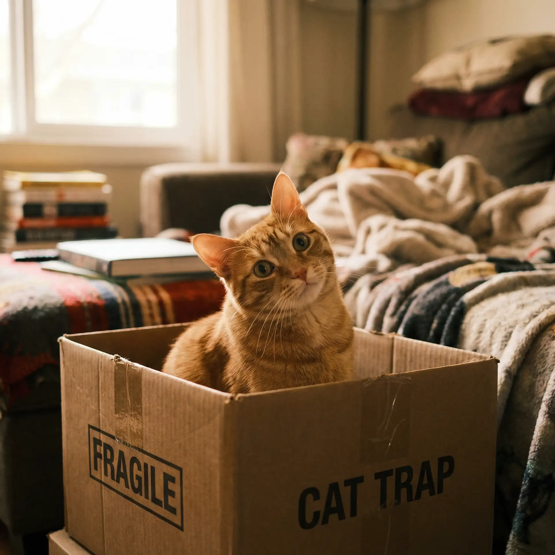 橘猫躲在纸箱里 - 嗨电影