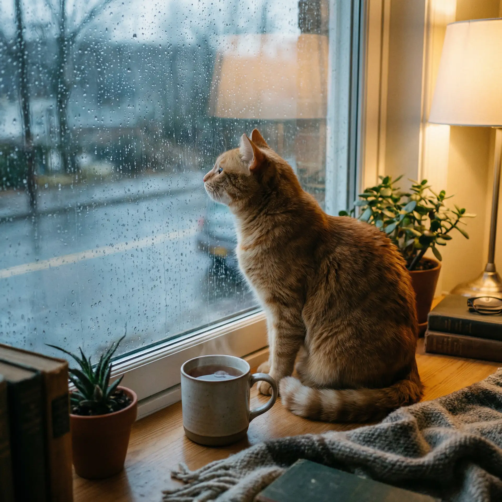猫咪望着窗外的雨 - 嗨电影